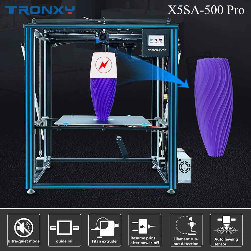 

Tronxy X5SA-500 Pro 3D Printer Size 500*500*600mm FDM Linear Guide Rail High Precision Large Size Ultra-quiet Auto Leveling