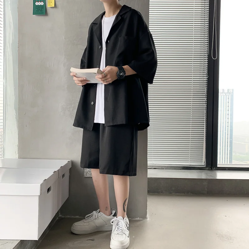 

2021 summer fashion lapel jogging men leisure fast dry breathable leisure sports jacket + shorts two piece suit