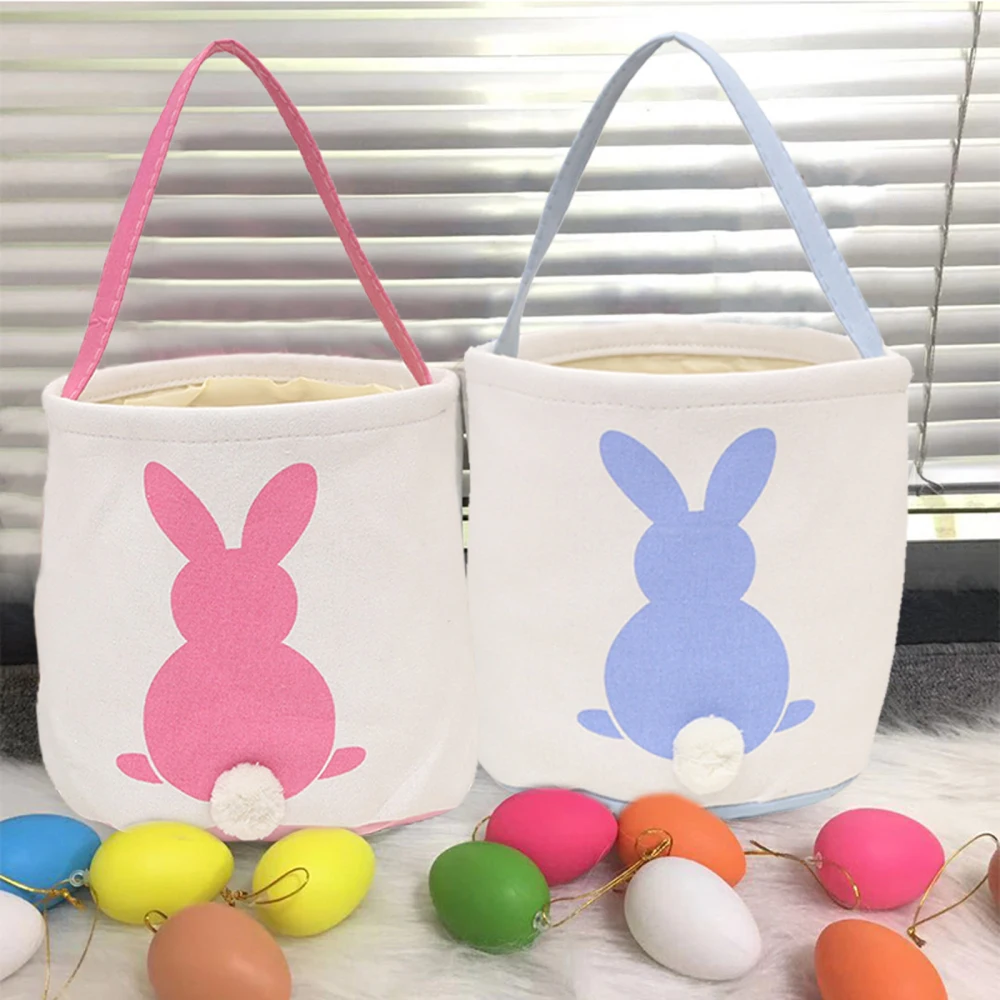 

Rabbit Canvas Easter Basket Tote Bag Handbag Hoppet Storage 25x23cm Tail Plush Portable Doll Eggs Decoration Hunt Bunny Baskets