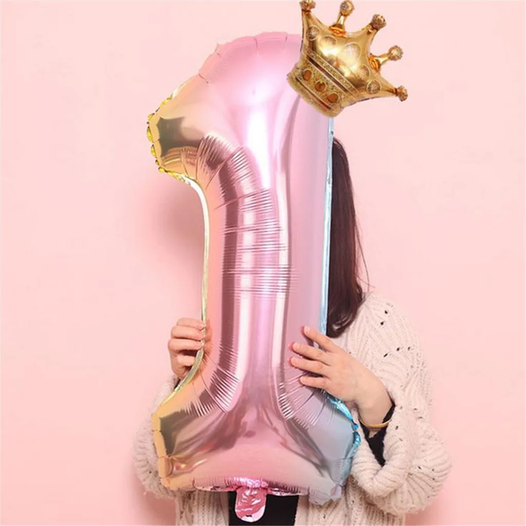 Crown Number Foil Balloons Ballon Happy Birthday Decoration 32 Inch Party Decorations Kids Wedding Decor C301016 | Дом и сад