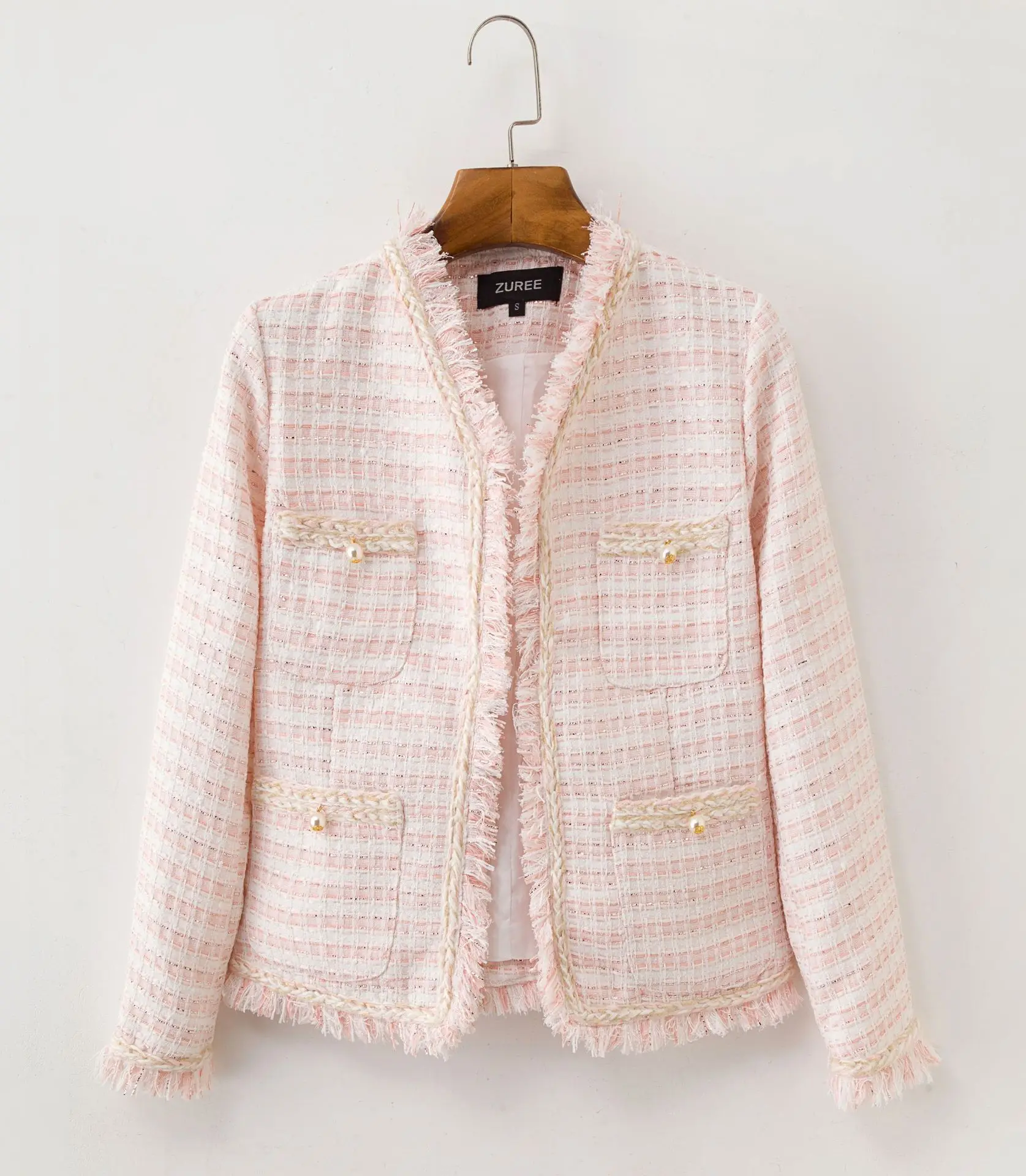 

Женский короткий вязаный Топ, розовый твидовый Топ в стиле французских знаменитостей на весну и осень, Осень-зима 2021