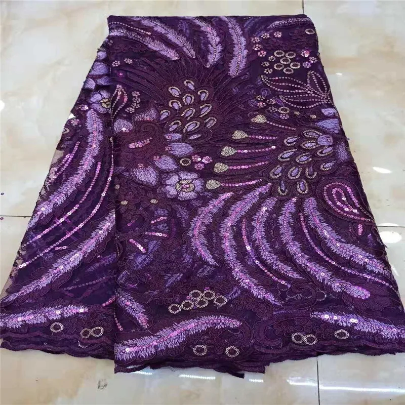 Новый дизайн высокое качество африканская фиолетовая ткань вышитая органза