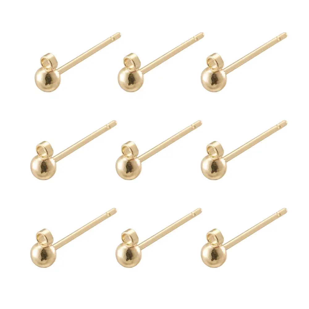 

20 шт., латунные серьги-гвоздики, основные шпильки, настоящая 18 К позолоченная Ушная булавка, Шариковые иглы для самостоятельного изготовлен...