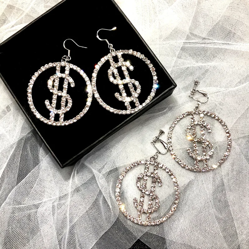 SHIFEEL новые модные острые европейские стразы большие круглые серьги-клипсы в