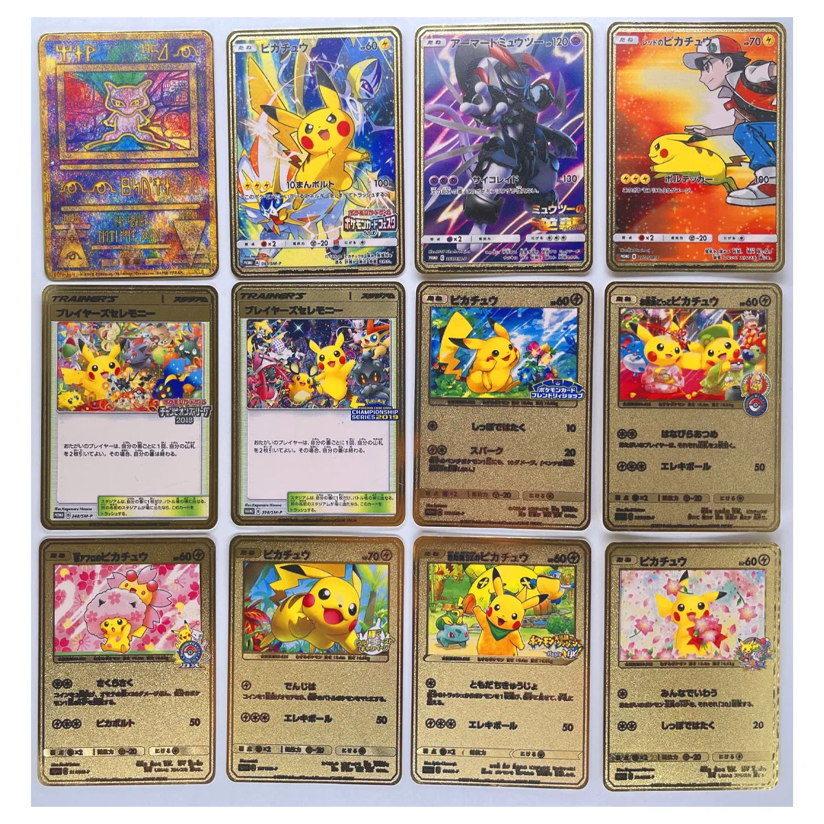 Pokemon 27 Styles Japanese Mew Mewtwo Gold Metal Card Super Game Hobbies Action Toy Figures Cards Toys for Children Gift