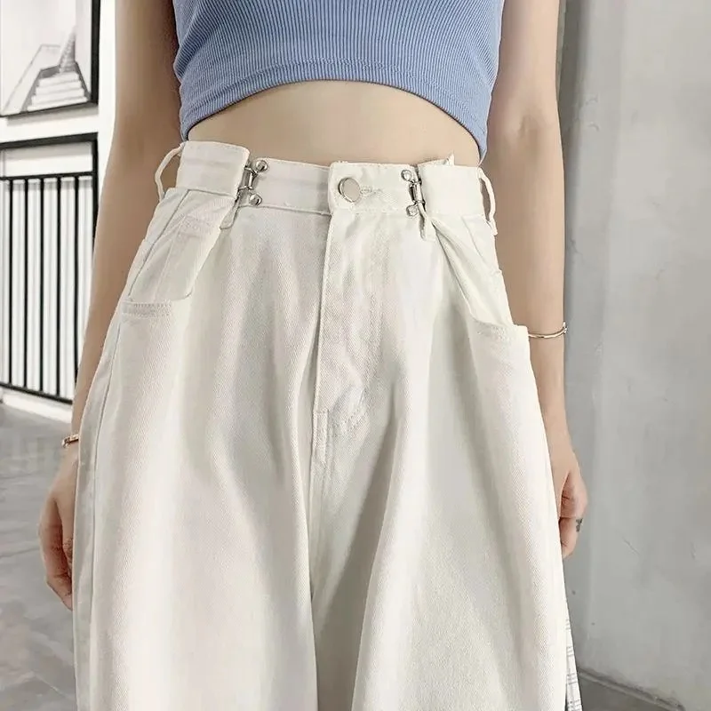 

SHZQ Spring White Plus Size High Waist Jeans Streetwear Wide Leg Pants Women's Fashion Trousers Full Length Loose Denim Pants