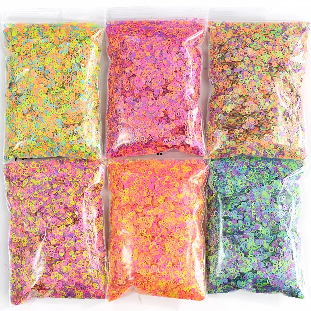 

50g/Bag Round Glitter 12Color Nail Art Glitter Rainbow Fluorescent Hollow Circle Chunky Flakes Mixed Applique Manicure Decor