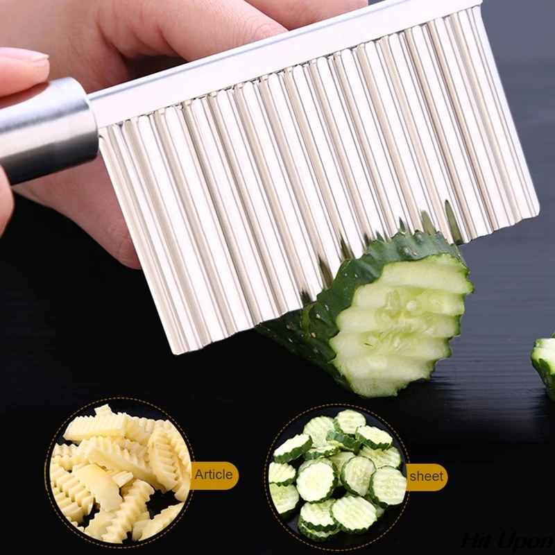 

2021 Stainless Steel Potato Chip Slicer Dough Vegetable Fruit Crinkle Wavy Slicer Knife Potato Cutter Chopper French Fry Maker