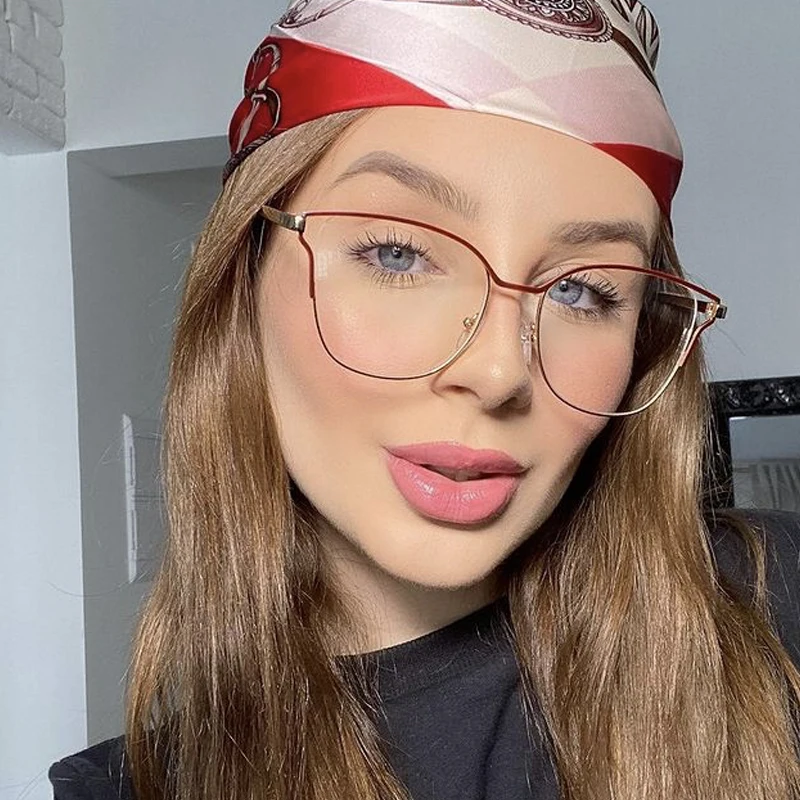 

Anti-blue Light Cat Eye Clear Glasses Frame For Women Vintage Alloy Square Computer Eyeglasses Female Elegant Shades Red Pink