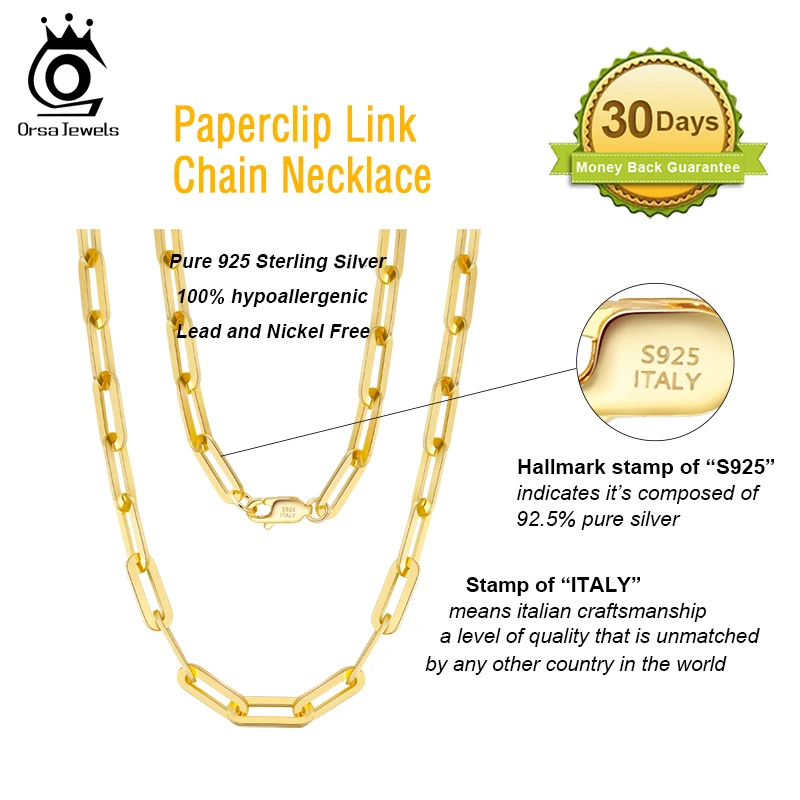 ORSA JEWELS 6 мм 9 12 Размеры Скрепка звено цепи ожерелье 925 пробы серебро 14 к золотая