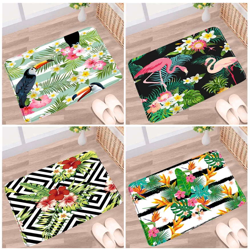 

Коврики для ванной с изображением цветов, животных, тропических листьев, зеленых растений, цветов, попугаев, фламинго, Нескользящие Коврики ...