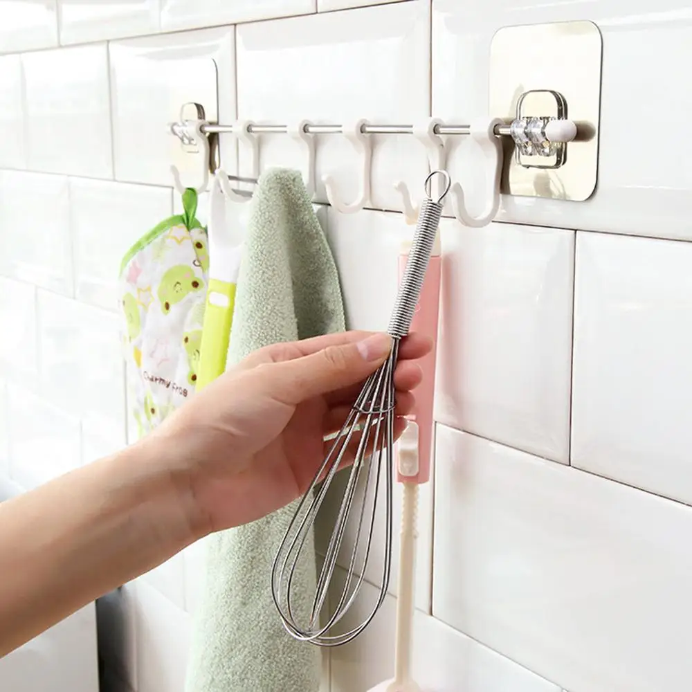 Stainless steel rod non-stick six-linked hook multi-purpose 6-row mobile wall-mounted creative bathroom shelf FD | Дом и сад