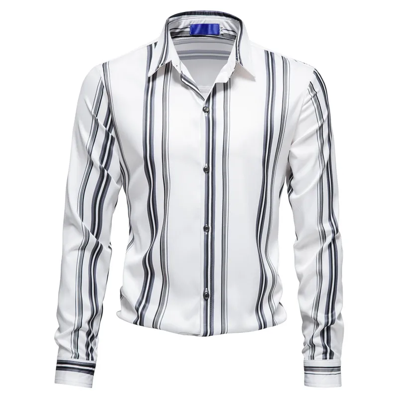 

Fashion Men's Striped Print Long Sleeve Shirt 2022 Brand New Male Loose Long Sleeve Shirts Casual Single Breasted Business Shirt