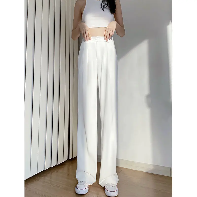 

Spring Summer White Wide Leg Pants Women's Casual Trousers High Waist Female Elegant Dragging Fashion Loose Straight Suit Pants