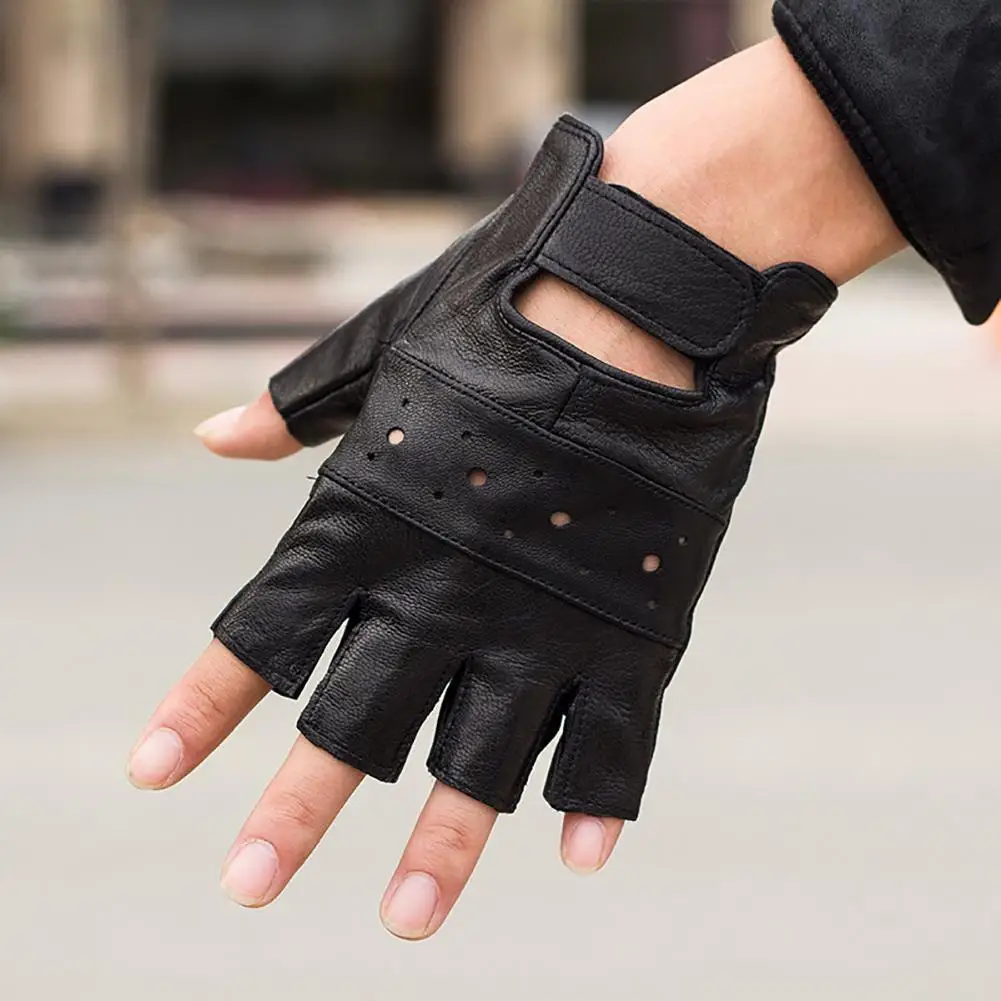 

Men Gloves Faux Leather Glove Sports Workout Weightlifting Half Finger Anti-skid Wrap Black Driving Motorcycle Fingerless Mitten