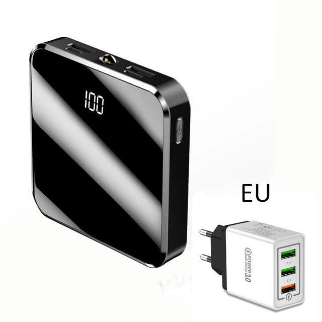with EU Plug Портативный внешний аккумулятор 20000 мАч, мини внешний аккумулятор, внешний аккумулятор, 3 порта, USB, EU Phone, быстрое зарядное устройство для смартфонов - Цвет: with EU Plug