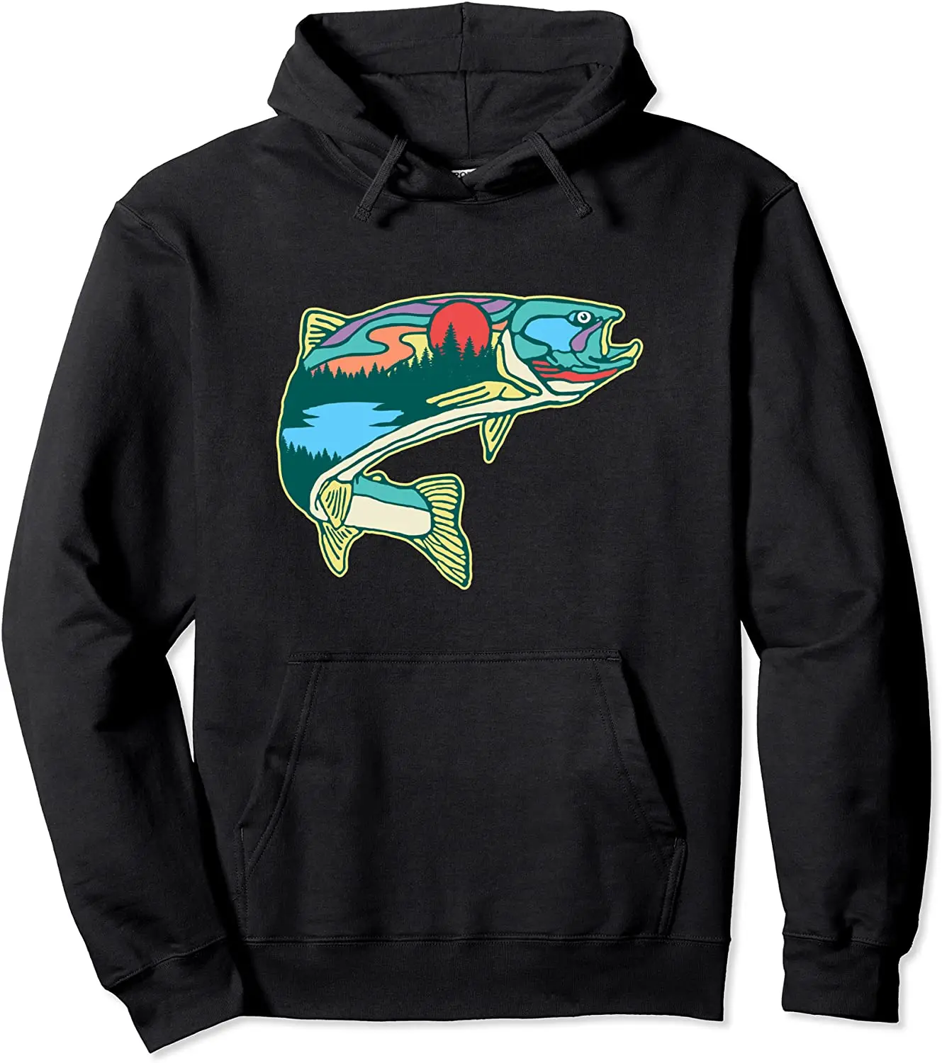 

100% Cotton Nature Trout Illustration Vintage Fly Fishing Retro Graphic Pullover Hoodie