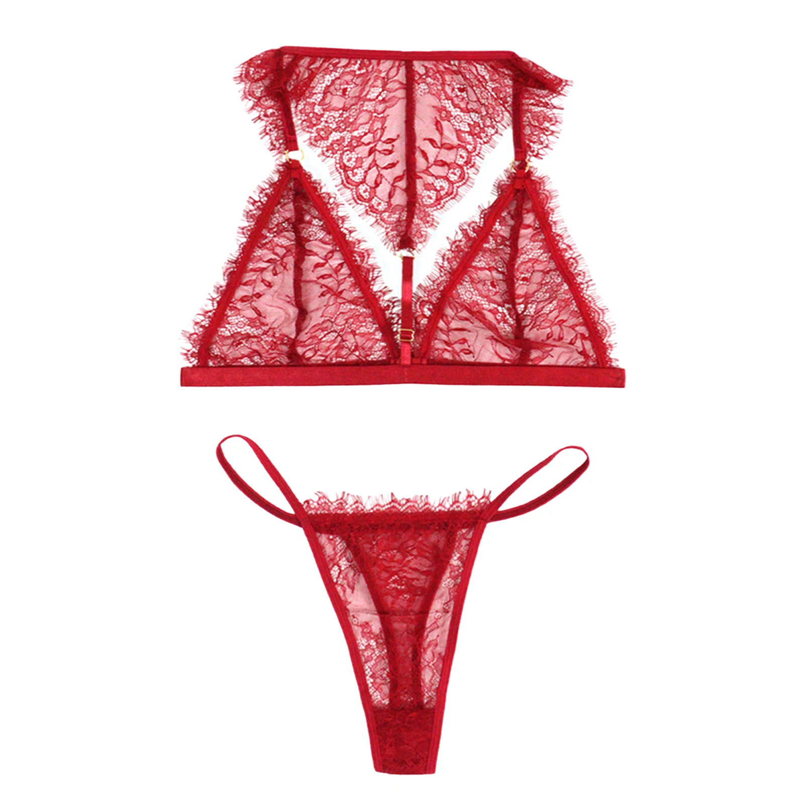 

Women's Sexy Lingerie Set, Babydoll Eyelash Floral Lace Bralette Bra and Panty 2 Piece Set