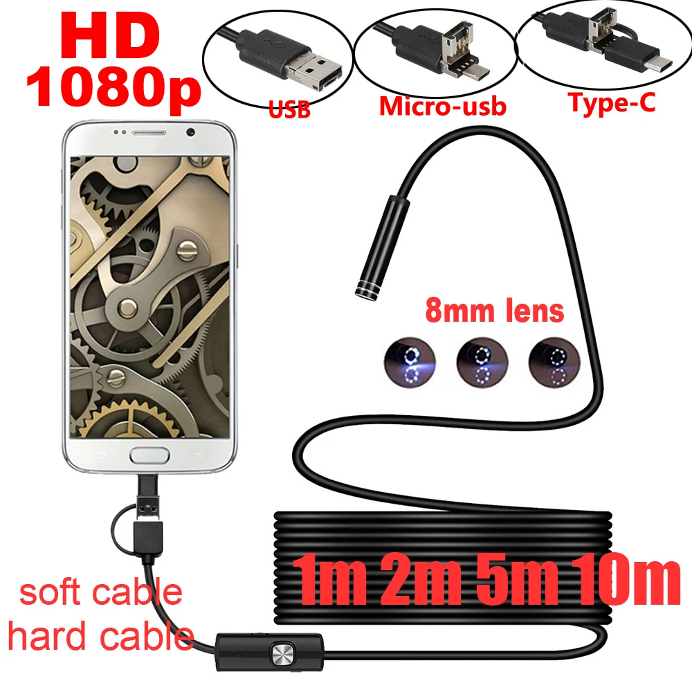 

Endoscope Camera 1080P HD 1M 2M 5M 10M MicroUSB/USB/TYPE C Inspection Video Camera Snake Borescope