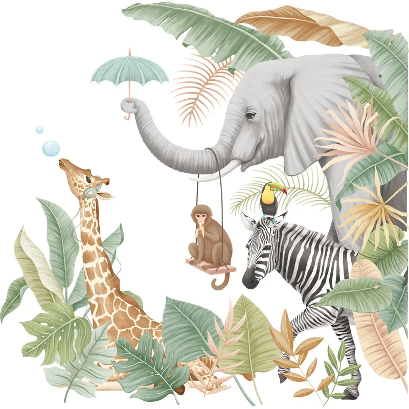 Nordic Plants Wall Stickers Tropical Rainforest Animals Decals for Living room Bedroom Children Room Decor PVC Sticker - купить по