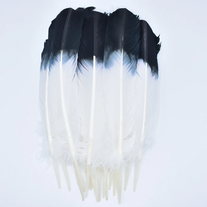 

10Pcs Turkey Feathers Wing Quill Feather Black Tipped Imitation 25-30cm Eagle Feathers for Crafts Feather Decor Plume Decoration