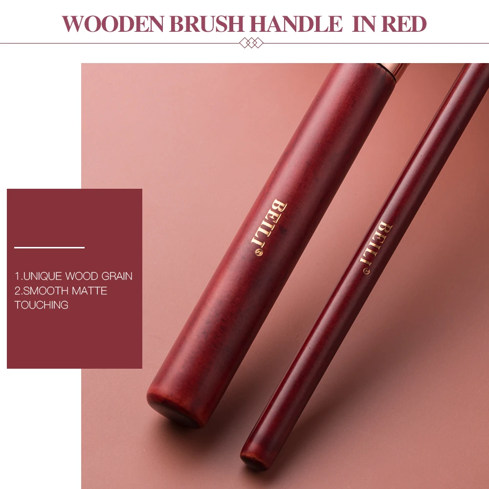 Набор кистей для макияжа BEILI красные 15 шт. основа кисть румян веер тени век козья