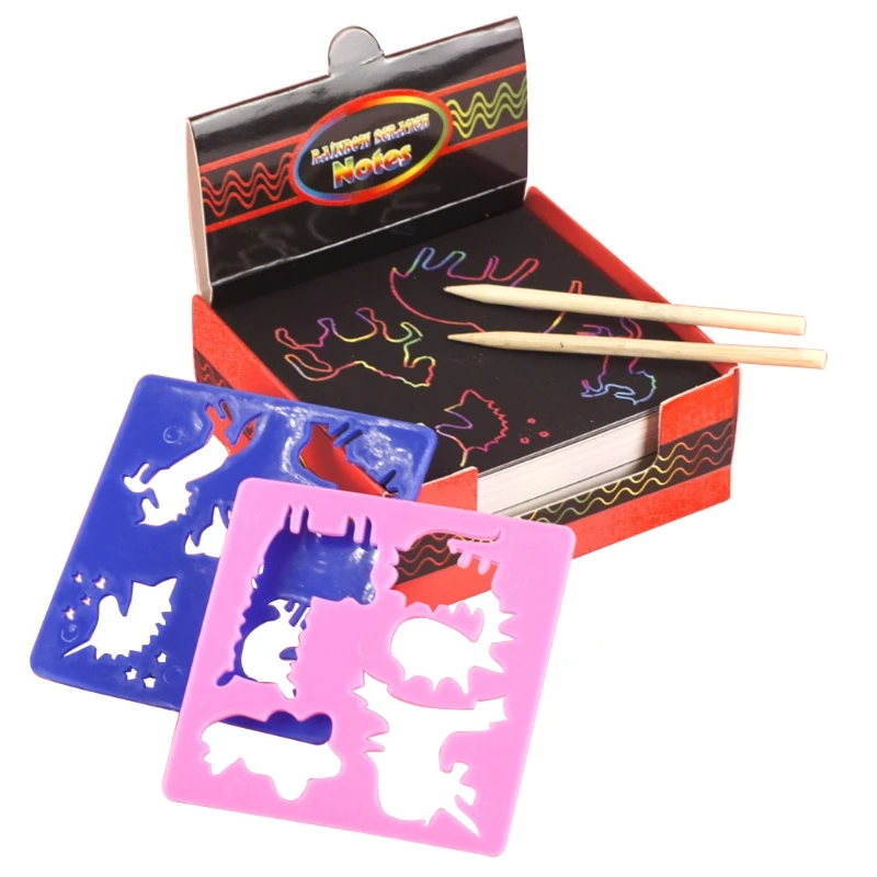 

100Pcs Rainbow Scratch Art Mini Notes With Wooden Stylus Scraping Drawing Toys M17F