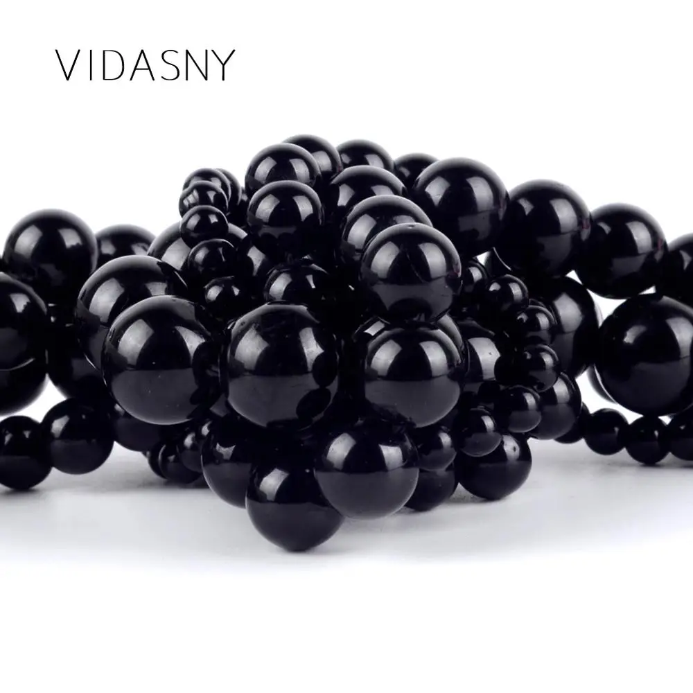 Круглые бусины-разделители из черного турмалина 4-10 мм для изготовления