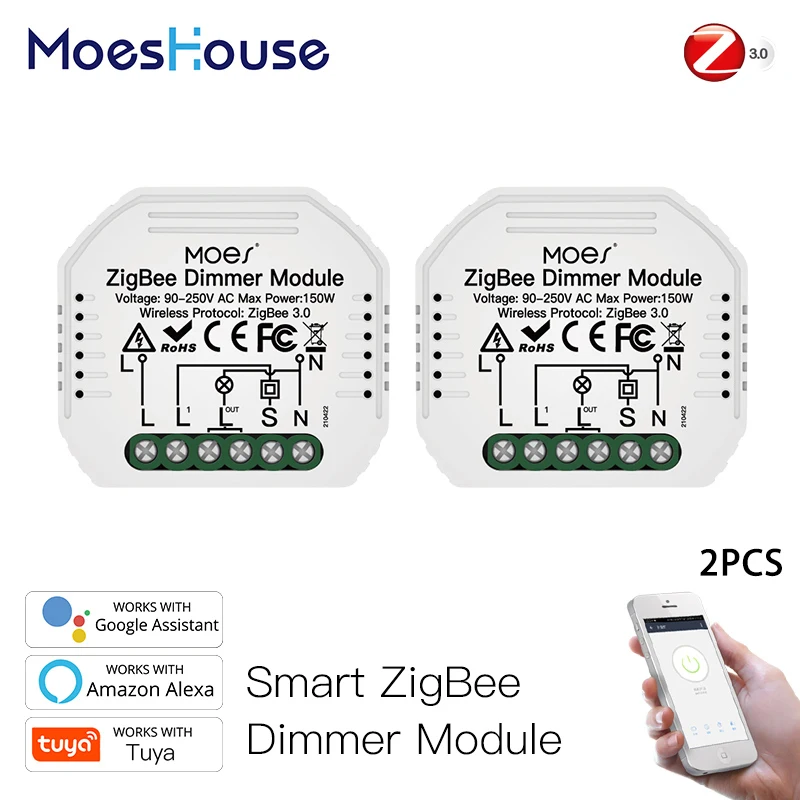 

MoesHouse Mini DIY Tuya ZigBee 3.0 Smart Dimmer Switch Module Hub Required Smart Life App Alexa Google Home Voice Control 1/2Way