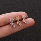 Серьга-гвоздик из нержавеющей стали, украшение для пирсинга хрящевой ткани Козелка, раковины, завитка ушной раковины, тела со звездой и кристаллами, 1 шт.