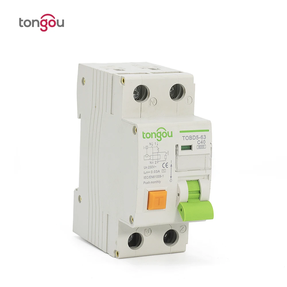 2P 1P + N 40A 6KA RCBO электромагнитный выключатель остаточного тока с защитой от