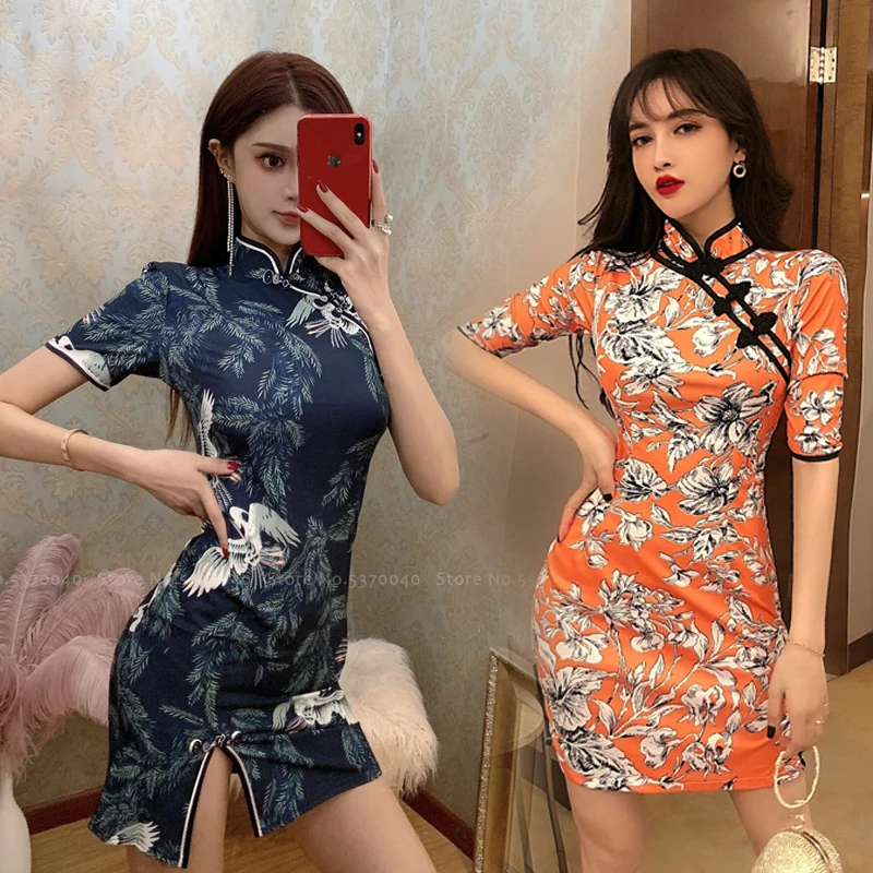 Женское платье Ципао в китайском стиле элегантное вечернее с принтом ретро