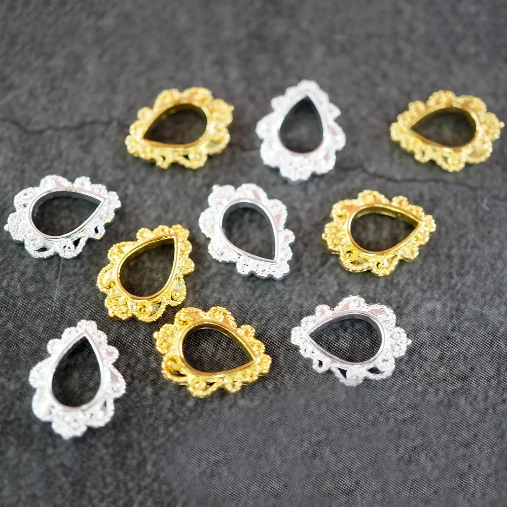 

100pcs/lot gold 3d alloy Hollow lace water drop metal rivet nail art decorations supplies nails decor accessories jewelry charms