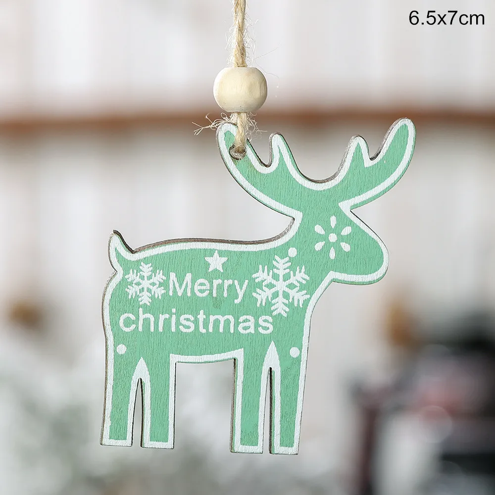 Merry Christmas Elk Деревянные Подвески, украшения орнамент с рождественской елкой DIY деревянные поделки детский подарок украшения для дома Рождественская вечеринка - Цвет: green  elk