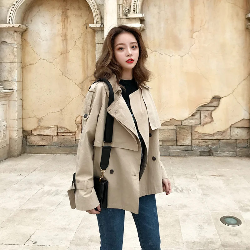 

European Design New 2021 Fashion Double Breasted Casual Office Jackets Coats For Women Short Windbreaker Autumn Long Sleeve
