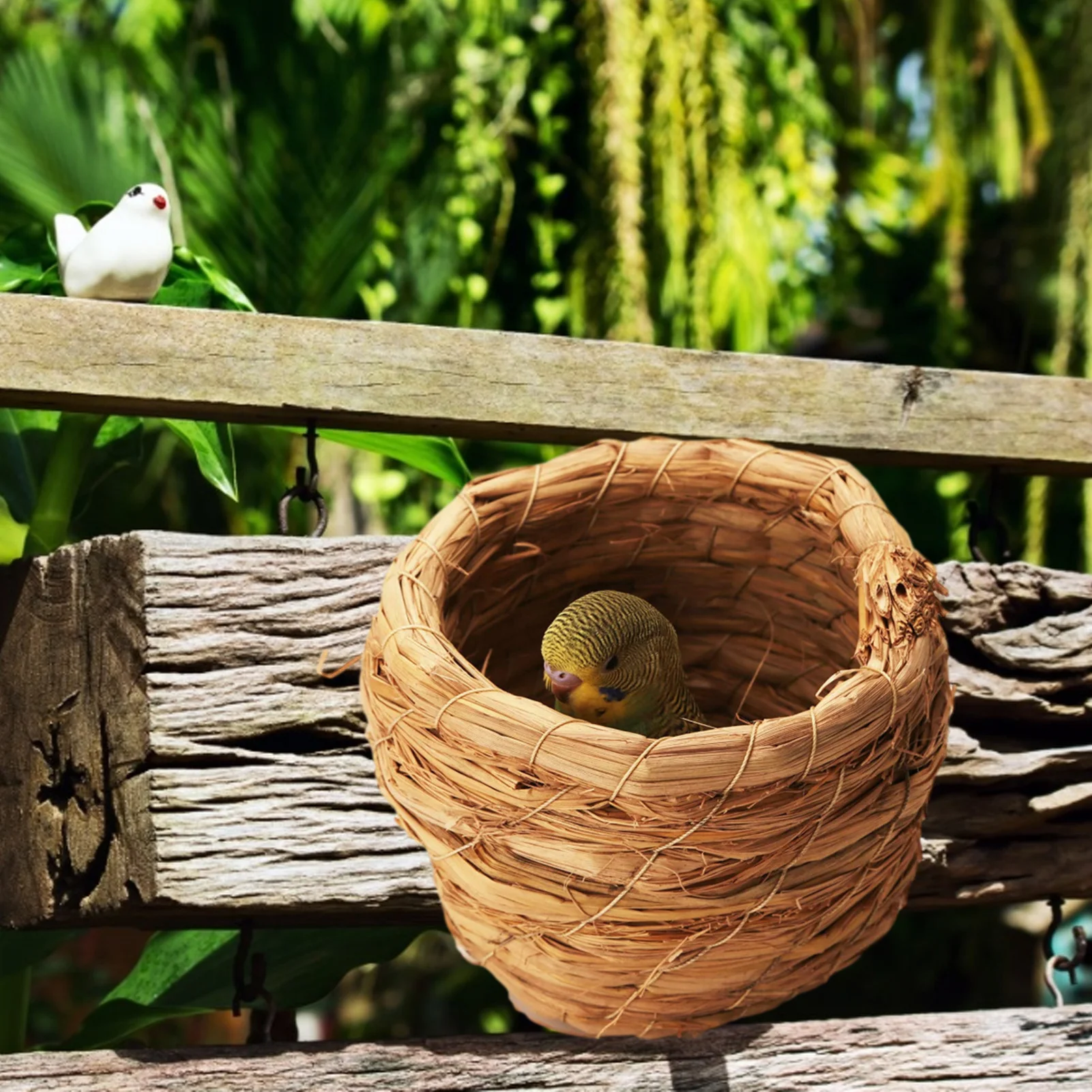 

Hanging Bird House Natural Fiber Finch Bird Nest Hut Outdoor Cage Shelter Hideaway Traditional Hand Weaving