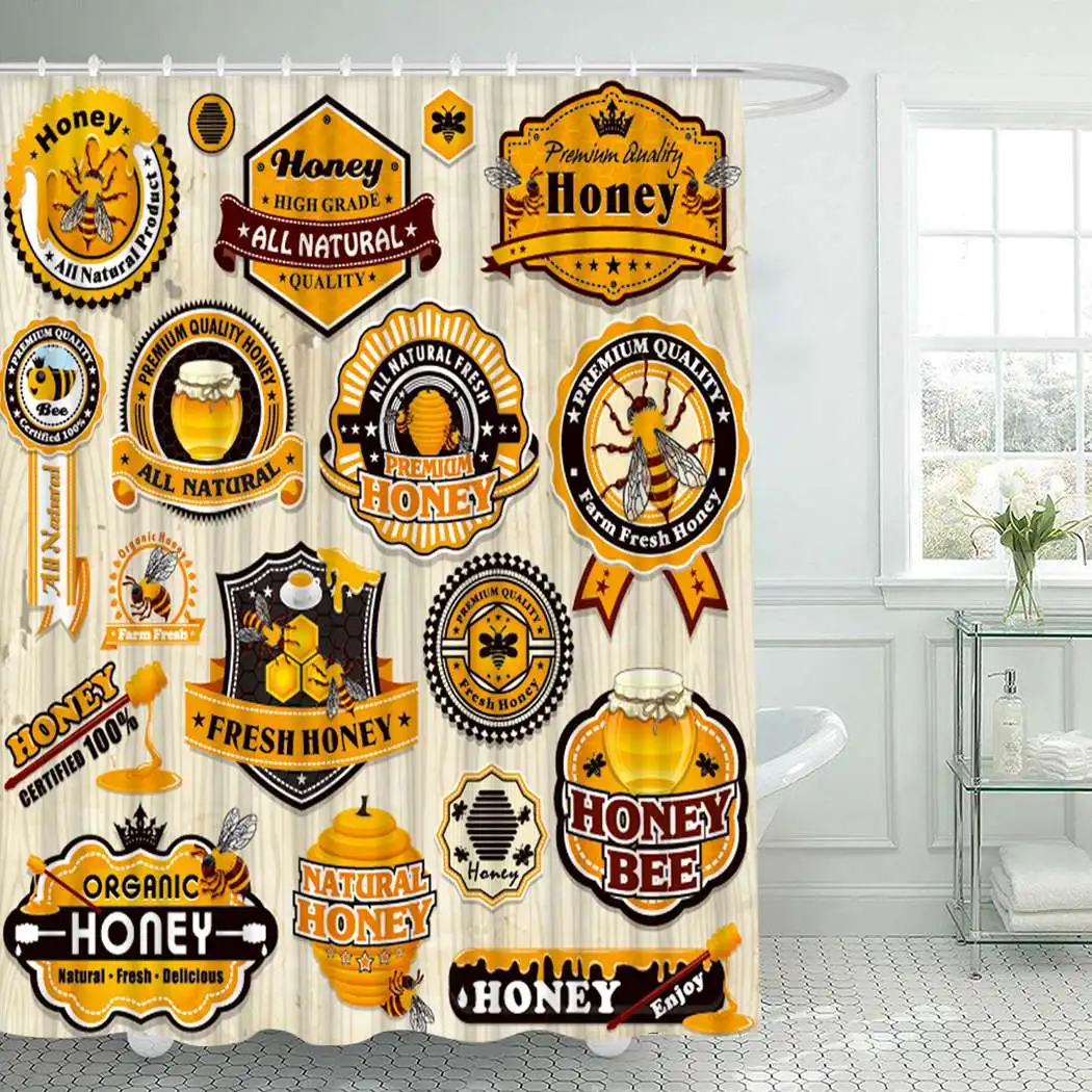 

Retro Shower Curtain With Hooks For Bathroom Vintage Honey Bee Waterproof Polyester Bath Shower Curtain Set Home Bathroom Decor