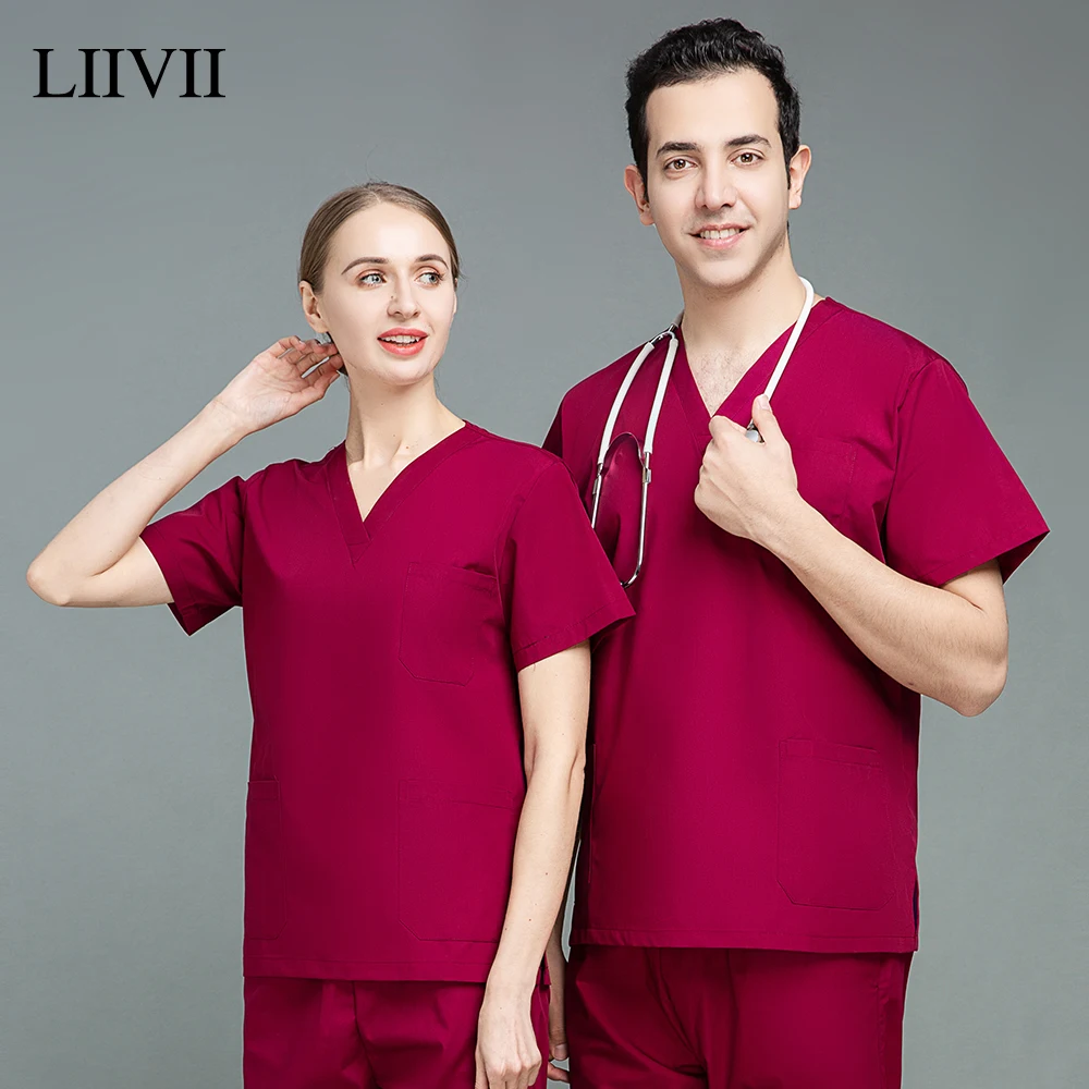 

Solid Color Anesthetist Nursing Uniform Lab Dust-proof Work Coat Spa Uniform Pet Shop Women Scrub Uniform Scrub Suits Tops+pants