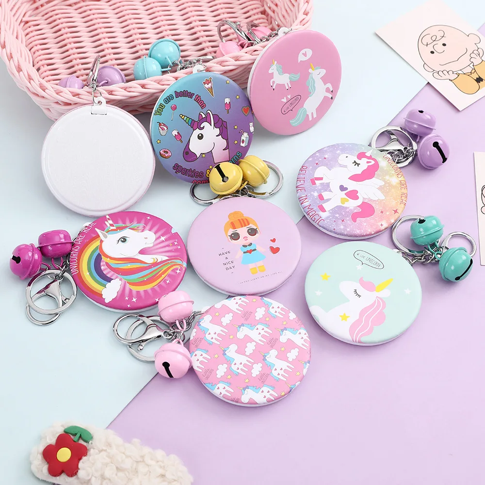 New Style Unicorn Cartoon Cute Keychain Small Mirror Bell School Bag Pendant Students Wallet Accessories Women's | Обустройство
