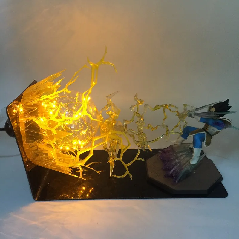 

[Funny] Anime DBZ Wukong Vegeta Spirit Bomb Action Figures LED Lamp light ball Toy Kamehameha Explosion Scene craft toy