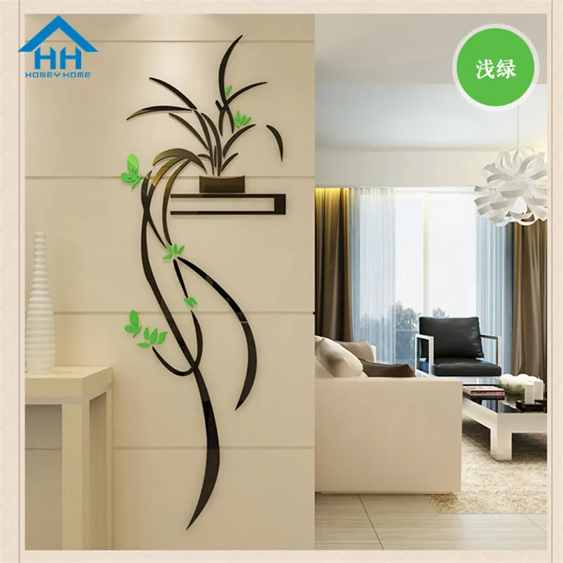 Creative 3D Acrylic Orchid Flower Wall Sticker Self-adhesion Home Decor Living Room TV Background Decals Decorations | Дом и сад