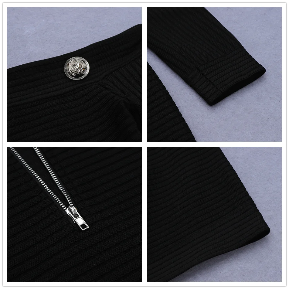 

Ailigou High Quality New Autumn Women'S Sexy Black Graphic Hug Single Line Shoulder Long Sleeve Puffed Rayon Bandage Party Dress