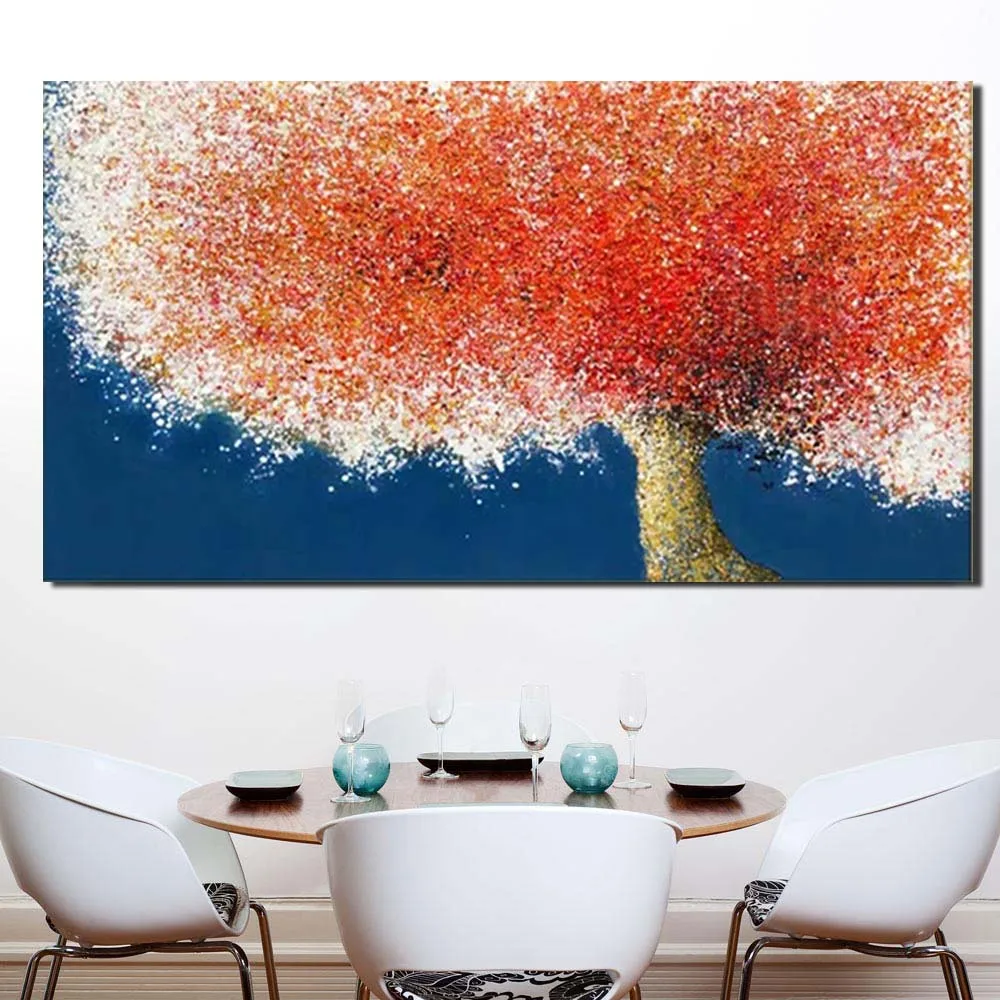 Hand Painted Modern Impasto Abstract Red Tree Picture Oil Painting Canvas Living Room Home Landscape Decor Drop Shipping | Дом и сад