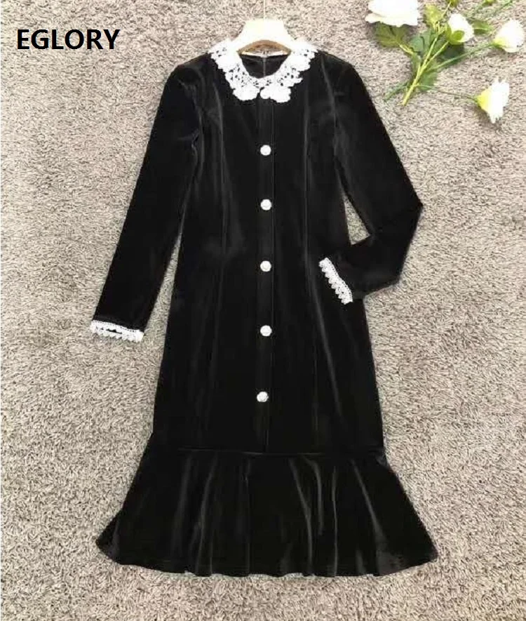 Бархатное платье 2020 осень зима подиумное женское белое кружевное с отложным