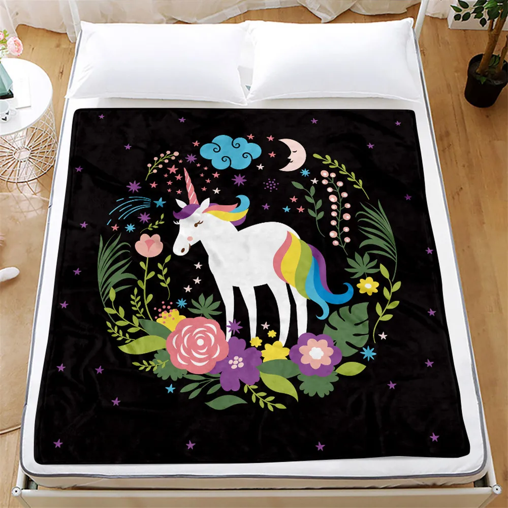 

Custom DIY Sherpa Throw Blanket Rainbow Plush Bedspread Floral Cartoon Fleece Blanket Colorful Unicorn Animal Cobertor