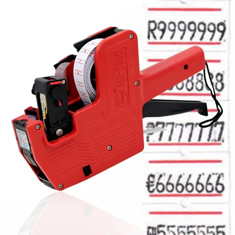 MX-5500 8 Digits EOS Price Tag Gun+500 White with Red Lines Labels+Ink Manual Pricing Machine Bidder Labeller Sticker Guns | Дом и сад