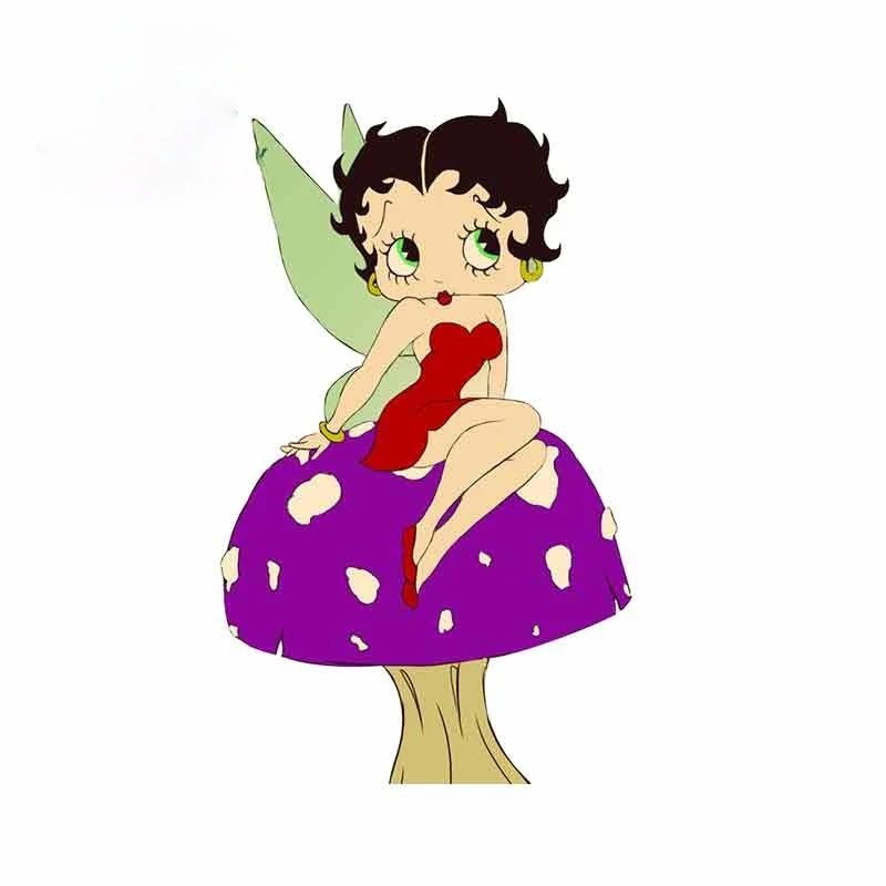 

Cartoon Anime for Betty Boop Sitting on A Mushroom Funny Car Sticker DIY Waterproof Occlusion Scratch 3D Fashion Decal PVC13x8cm