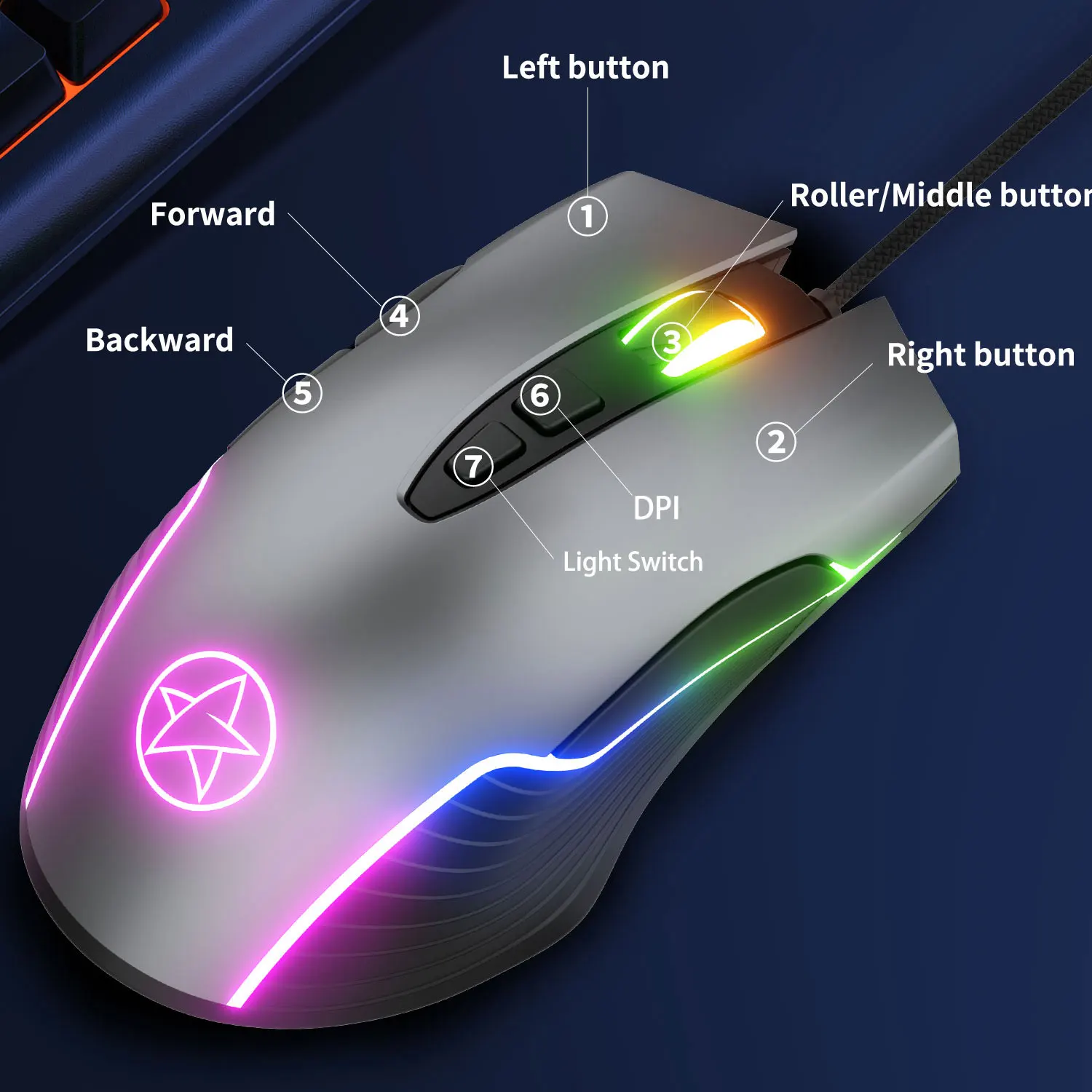 

darshion G901 Wired Gaming Mouse USB Interface RGB 7 Buttons 6400 DPI Breathing Colorfull LED For Laptop PC