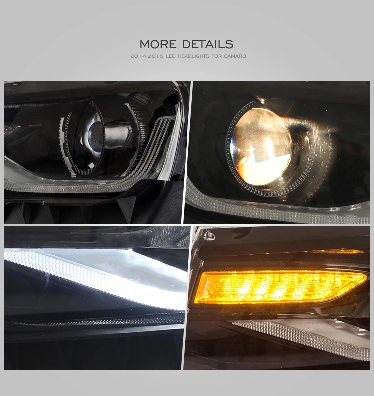 Автозапчасти для Chevrolet Camaro LED передние фары 2014 2015 года с поворотными огнями и HID ксеноном.