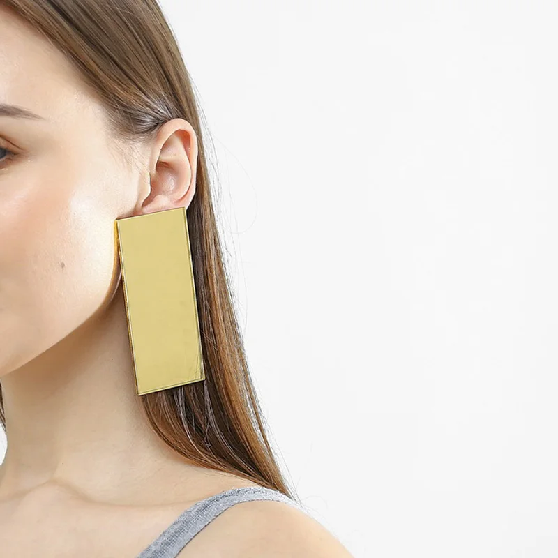 Преувеличенные прямоугольные Длинные Большие зеркальные серьги гвоздики